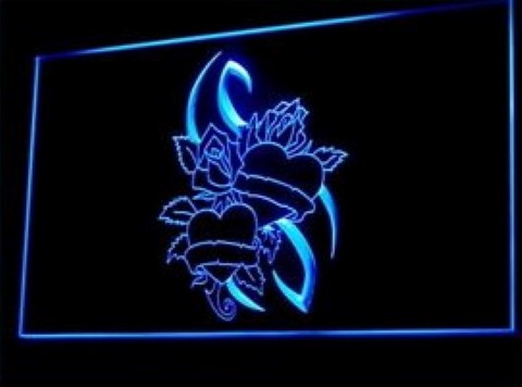 Tattoo Design Rose Forever Heart Love LED Neon Sign
